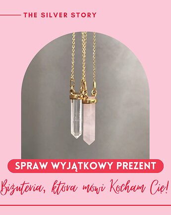Naszyjnik z kamieniem w oprawie pozłacany kwarc różowy, THE SILVER STORY