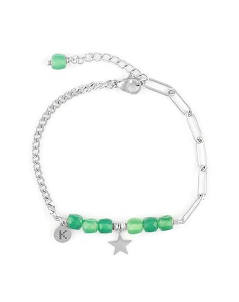 Bestseller! Bransoletka zielony Onyks z gwiazdką Srebrna stal szlachetna, Kulka Bransoletki