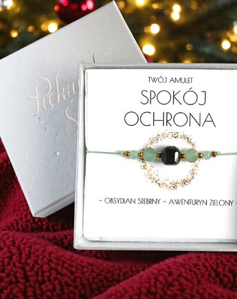 Amulet - SPOKÓJ i OCHRONA - świąteczne pudełko - obsydian, awenturyn, kaktusia