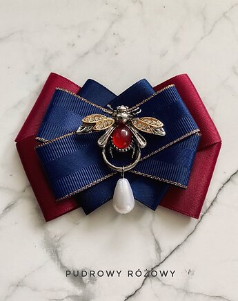 Brosza z cudnym Owadem z perłą i bordowym kamieniem    New Jesień, Pudrowy Różowy