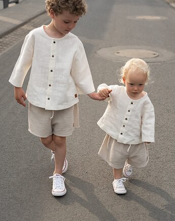Koszula lniana oversize off white, Awake for Kids
