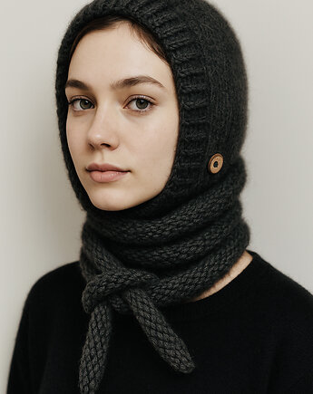 Balaclava kominiarka kaptur zamiast czapki merino alpaca jedwab, splotomaniaa