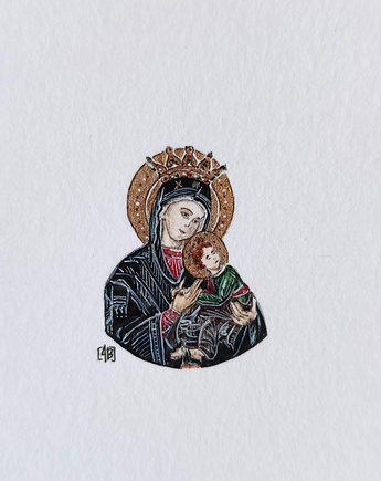Matka Boska Nieustającej Pomocy , ręcznie malowana miniatura, atelier Brocante
