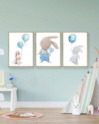 Plakaty Królik Niebieski, Plakaty Na Ścianę Dla Dzieci 3 szt, Magnetyczne Studio