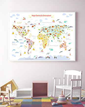 Plakat dziecięcy mapa świata kontynentów, TamTamTu