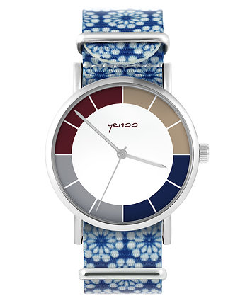 Zegarek - Tricolor - niebieski, kwiaty, yenoo