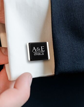 Ślubne spinki do mankietów z inicjałami i datą na ślub dla Pan Młodego, ZaNa Design