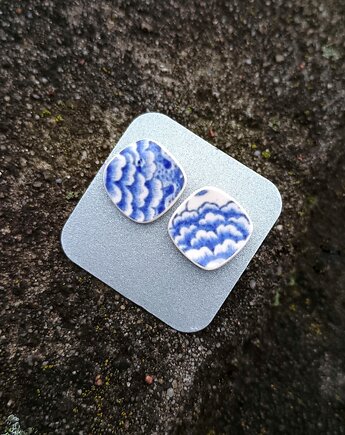 Kolczyki ceramiczne w kobaltowe wzory, biżuteria z talerzy