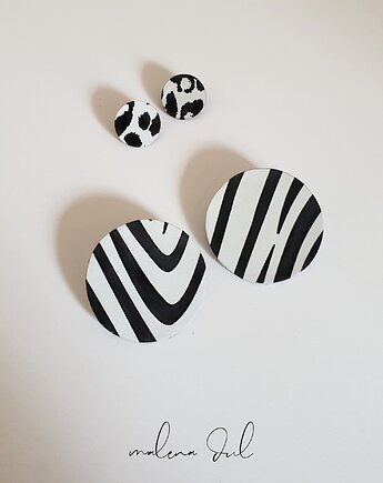 2 pary kolczyków 3 możliwości białe koła czarna zebra panterka asymetryczne, Malena Dul
