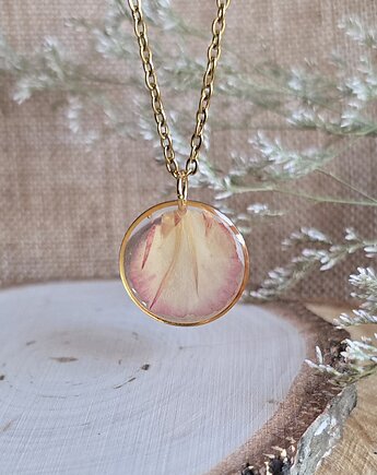 Zawieszka z suszonymi kwiatami różowy wisiorek goździk, zkwiatem