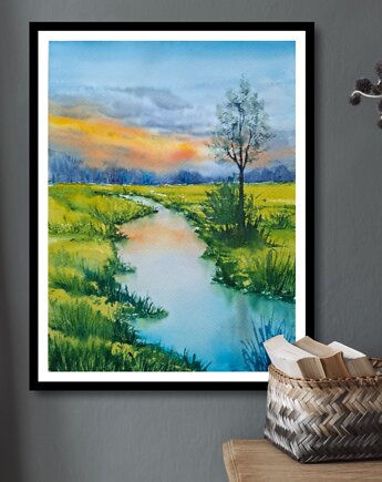 Obraz  akwarela "Rzeka" 40x30 cm, Betańska Studio