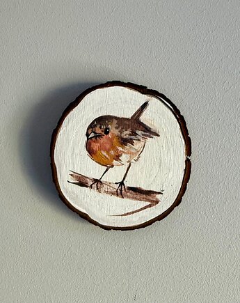 Ręcznie malowany obrazek na plastrze drewna "Rudzik", ReinerArt