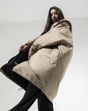 Ocieplany Płaszcz longline hoodie oversize mocca, REST Factory