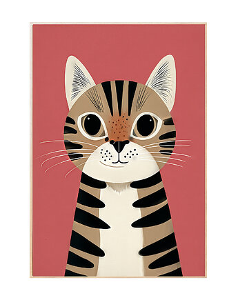 Plakat kolorowy dla dzieci różowy kotek kot, Maja Montessori