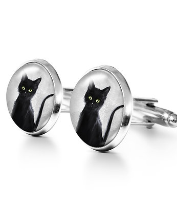 Czarny kot - spinki do mankietów, OSOBY - Prezent dla męża