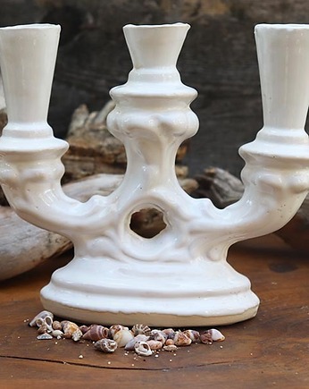 Trójramienny świecznik ceramiczny biały, Ceramika Nastawka