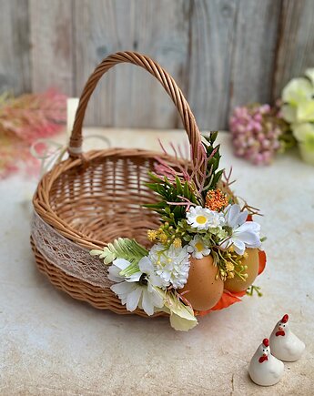 Wielkanocny koszyczek na święconkę, koszyczek z dekoracją, Rosa