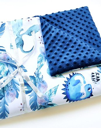 Wyjątkowy kocyk minky  DINOZAURY blue, MOJAMAJA