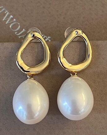 Srebrne, złocone Kolczyki z dużą perłą , Sztyfty z Klasycznymi Perłami, Ade Art