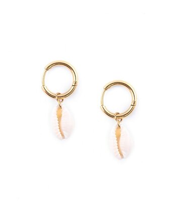 Naturalne muszle Kauri - kolczyki koła ze stali szlachetnej pozłacanej, Kulka Bransoletki