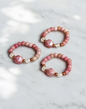 MIŁOŚĆ :: pierścionek : rodonit, kryształ górski,hematyt, kaktusia