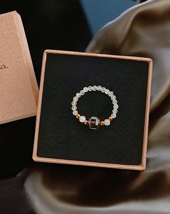 Pierścionek DOBROBYT - amulet - cytryn, kwarc dymny, kryształ górski, kaktusia