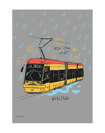 Plakat A4 Warszawa Tramwaj Pesa 134N "Jazz", Gliniana Kura