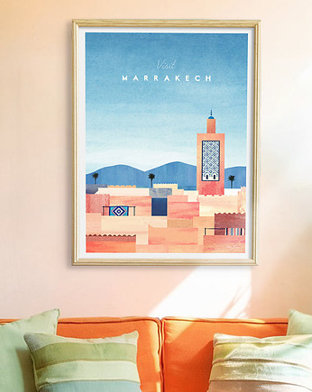 Maroko Marrakesz - plakat 50x70 cm - panorama z Meczetem Księgarzy, minimalmill