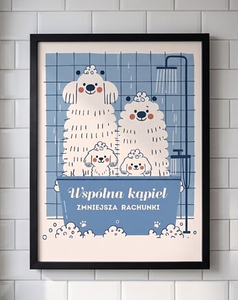 Plakat 30x40  wspolna kąpiei psy niebieski plakat, polkastudio