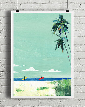 Plakat Plaża surferów - wakacje pod palmami, minimalmill