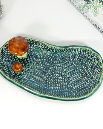 Ceramiczny talerzyk z grzybkiem - na biżuterię, drobiazgi, przekąski, 10FingersArt