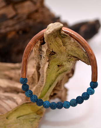 Bransoletka miedziana handmade z koralikami-agat, FutharkCopper