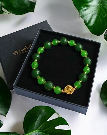 Zielona bransoletka : drzewo życia : zielony jadeit i hematyt, kaktusia