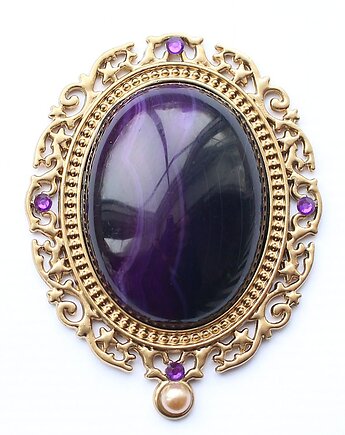 UNIKAT - broszka kameliowa z agatem fioletowym, KEIT