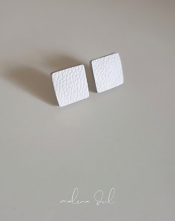 KWADRAT kolczyki minimalistyczne małe białe skóra naturalna, Malena Dul