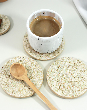 Ceramiczne podkładki + podstawka na świeczkę - bąbelki, 10FingersArt