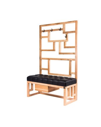 Ławka Szafka Pufa Pikowane Siedzisko Ekoskóra Czarny Wieszak LPP-75, EMRA WOOD DESIGN