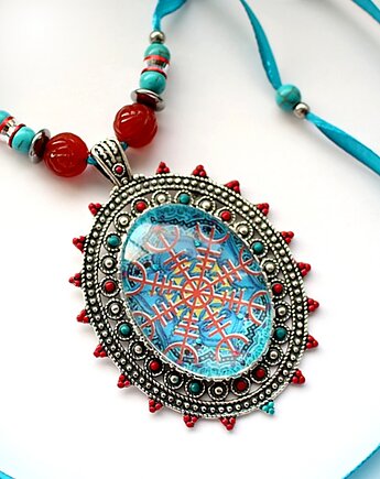 UNIKAT - Wisior Tarcza algizowa, kaeneol, turkus, KEIT