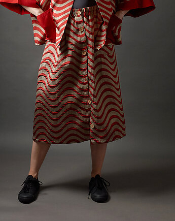 Spódnica bordowo - srebrna w stylu vintage zapinana na guziki, soie star