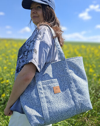 Duża torba miejska z plecionki Biało-Granatowa, sabi tatka