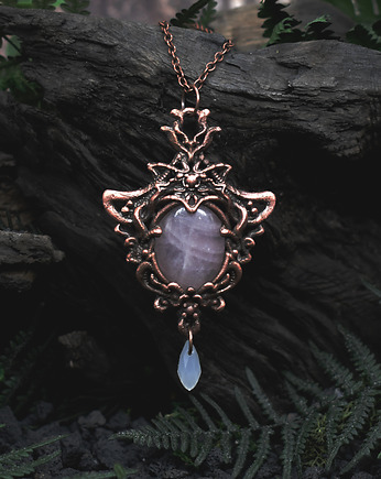 Miedziany ozdobny wisiorek z różowym kwarcem, Spirit Of Copper