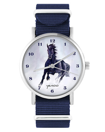 Zegarek - Czarny koń, cyfry - granatowy, nylon, OSOBY - Prezent dla teścia