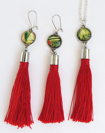 Naszyjnik i kolczyki wiszące - Liście, chwost, yenoo