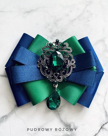 Brosza z niesamowitym szmaragdowym zielonym kryształem NEW, Pudrowy Różowy