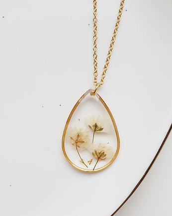 Naszyjnik z gipsówką, Jaskółcze ziele handmade 