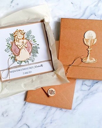 PREMIUM : kartka w pudełku + torebka handmade : drewno: drewno: dziewczynka 2, kaktusia