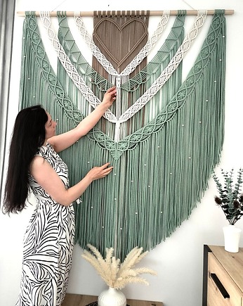 Ogromna Makrama Ścienna SALVIA HEART Precyzyjne Rękodzieło  140x160 cm, Pracownia Wardin