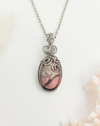 Naszyjnik Rodonit stal chirurgiczna wisiorek handmade wirewrapping, byNostawen