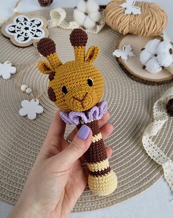 Grzechotka żyrafa, Prezent dla malucha, Gryzak dla niemowląt, EcoToysByNastya