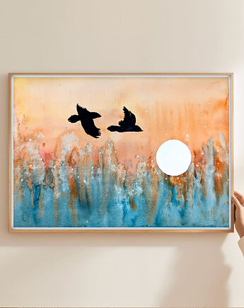 Oryginalna akwarela. Lot nad wodą A3, Malgorzata Domanska